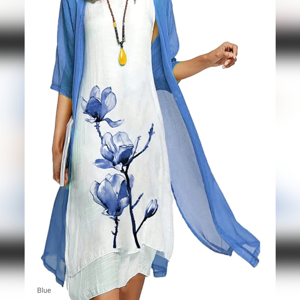 2 piece Blue and white Light in the Bottle Midi dress